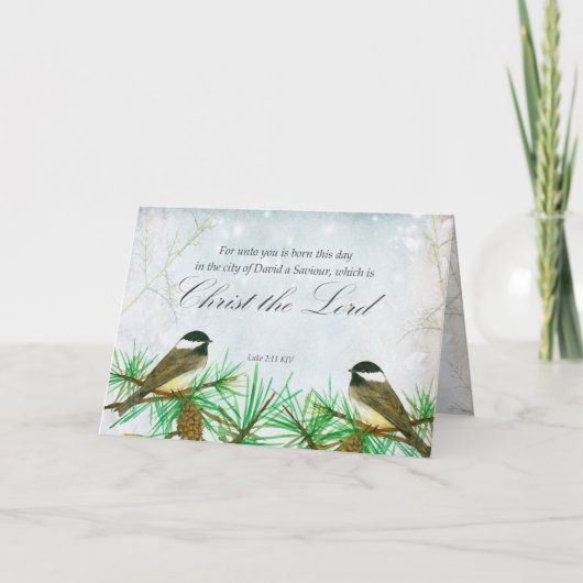 Carte Merry Christmas Luke Bible Scripture Chickadees (Devant)