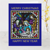 CARTE MERRY CHRISTMAS NATIVITÉ SCENE (Fleur jaune)