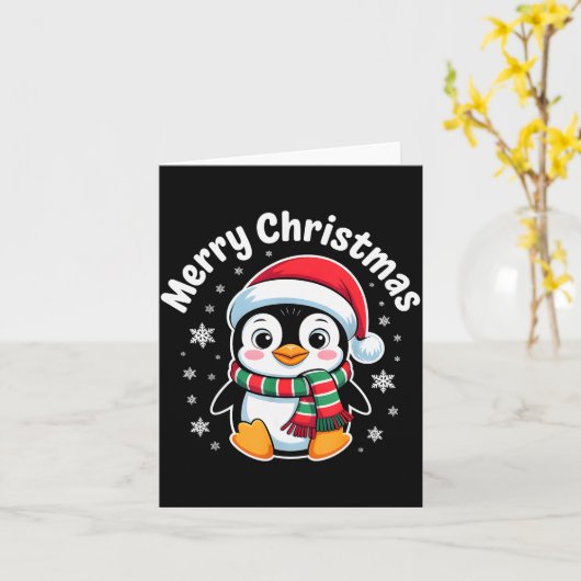 Carte Merry Christmas Penguin Cute Santa Hat Winter Holi (Fleur jaune)