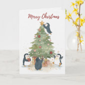 Carte Merry Christmas Penguins Card Cute Kids & Family (Fleur jaune)