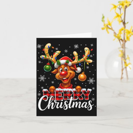 Carte Merry Christmas Reindeer Plaid Pajamas Xmas Shirts (Fleur jaune)