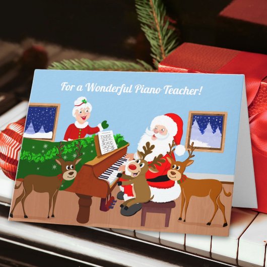 Carte Merry Christmas Santa as Piano Teacher Teaching