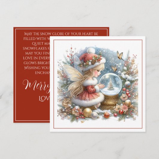 Carte Merry Christmas – Santa Fairy with Snow Globe (Devant / Derrière)