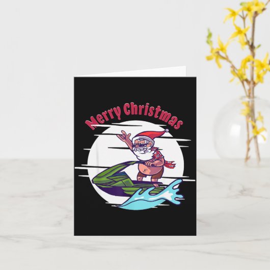 Carte Merry Christmas Santa Jet Ski Watersrts (Fleur jaune)