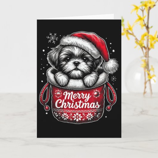 Carte Merry Christmas Shih Tzu Graphic Tee (Fleur jaune)