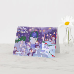 Carte Merry Christmas Snowman Cafe