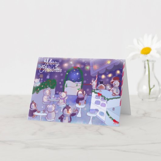 Carte Merry Christmas Snowman Cafe  (Petite plante)