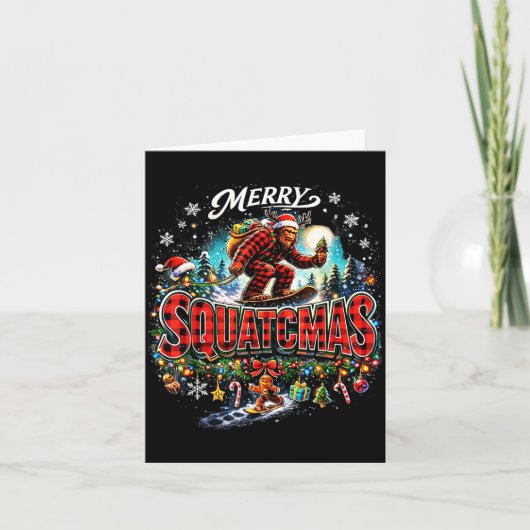 Carte Merry Christmas Squatchmas Funny Bigfoot Snowboard (Devant)