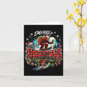 Carte Merry Christmas Squatchmas Funny Bigfoot Snowboard (Fleur jaune)