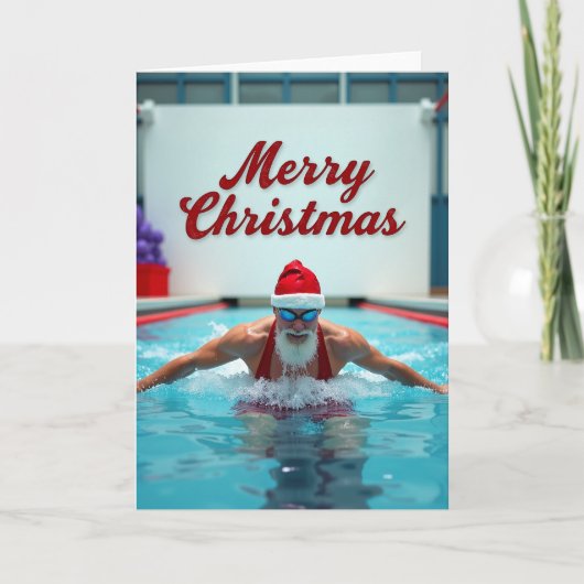 Carte Merry Christmas Swimming Santa (Devant)