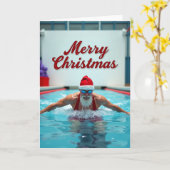 Carte Merry Christmas Swimming Santa (Fleur jaune)
