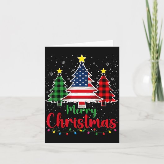 Carte Merry Christmas Tree Plaid Us Flag Snowflake Xmas (Devant)