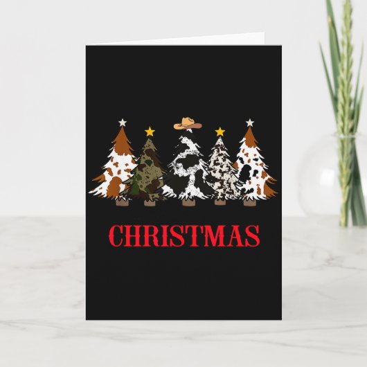 Carte Merry Christmas Tree Western Cowhide Xmas Cowboy F (Devant)