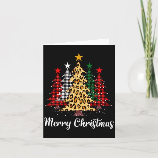 Carte Merry Christmas Trees With Buffalo Plaid & Leo (Devant)