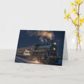 Carte Merry Christmas Vintage Train In Snow (Fleur jaune)