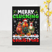 Carte Merry Clucking Christmas Funny Chicken Santa Hat X (Fleur jaune)