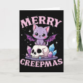 Carte Merry Creepmas Cat Pastel Goth Christmas Skull For (Devant)