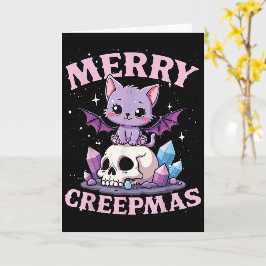 Carte Merry Creepmas Cat Pastel Goth Christmas Skull For (Fleur jaune)