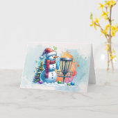 Carte Merry Disk-mas | Disk Golf Personnalisé Noël (Fleur jaune)