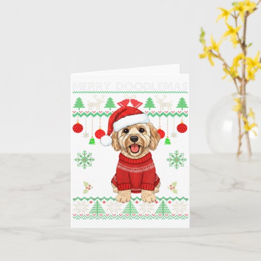 Carte Merry Doodlemas Goldendoodle Wearing Ugly Christma (Fleur jaune)