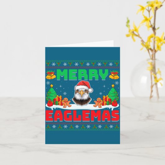 Carte Merry Eaglemas - Eagle Wearing Santa Hat Ugly Chri (Fleur jaune)