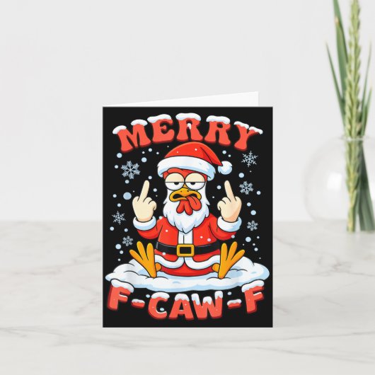 Carte Merry F-caw-f Chicken Christmas Funny Rooster Men (Devant)