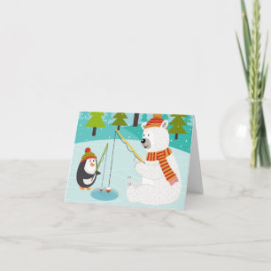 Carte Merry Fish-Mas Drôle Mignonne Pêche Noël
