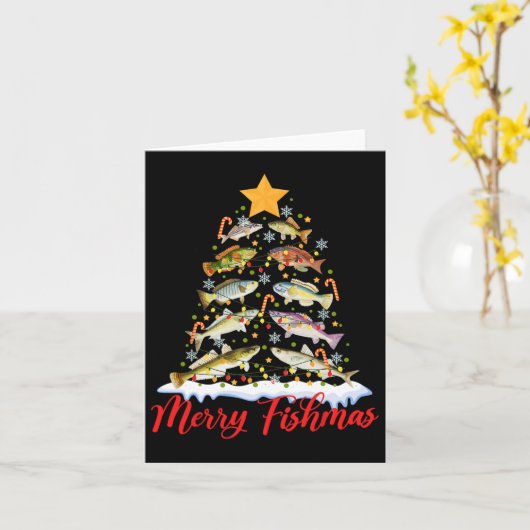 Carte Merry Fishmas Funky Christmas Tree Lights Fish Fis (Fleur jaune)