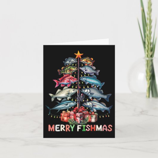 Carte Merry Fishmas Funky Christmas Tree Lights Pêche (Devant)