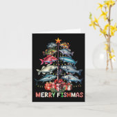 Carte Merry Fishmas Funky Christmas Tree Lights Pêche (Fleur jaune)