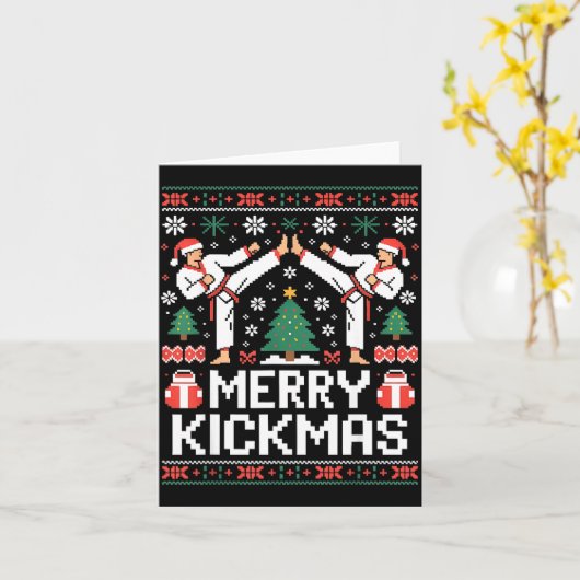 Carte Merry Kickmas Karate Jiu Jitsu Ugly Christmas Desi (Fleur jaune)
