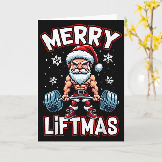 Carte Merry Liftmas Funny Santa Claus Workout Gym Fitnes (Fleur jaune)