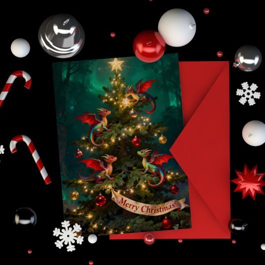 Carte Merry Mischief – Dragons de Noël dans l'Arbre