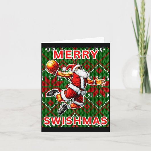 Carte Merry Swishmas Basketball Christmas Santa Claus Sl (Devant)