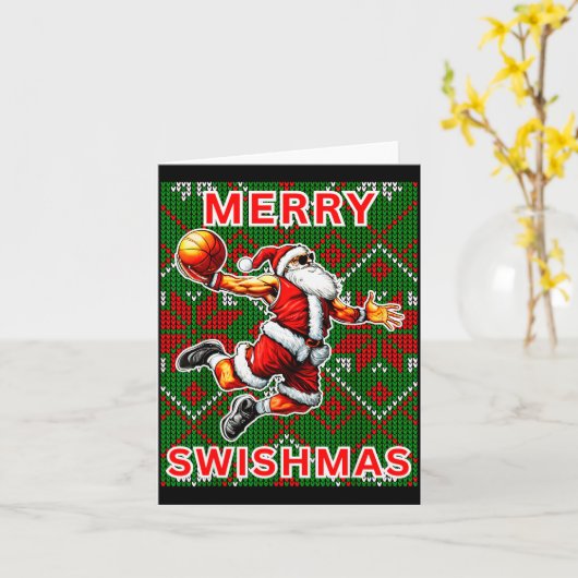 Carte Merry Swishmas Basketball Christmas Santa Claus Sl (Fleur jaune)
