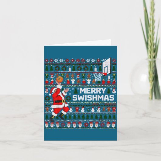 Carte Merry Swishmas Santa Basketball Ugly Sweater Style (Devant)