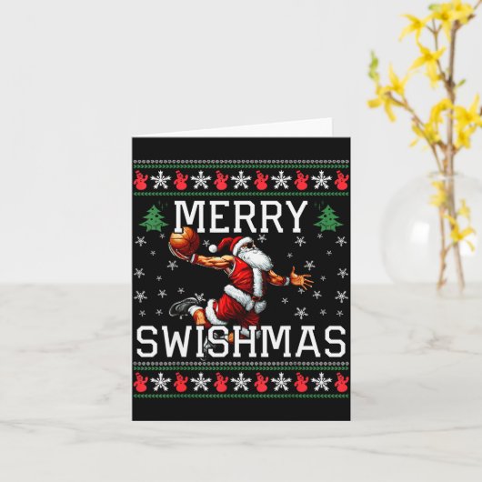 Carte Merry Swishmas Ugly Funny Christmas Basketball Chr (Fleur jaune)