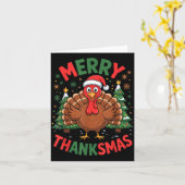 Carte Merry Thanksmas Turkey Santa Hat Christmas Tree Fa (Fleur jaune)