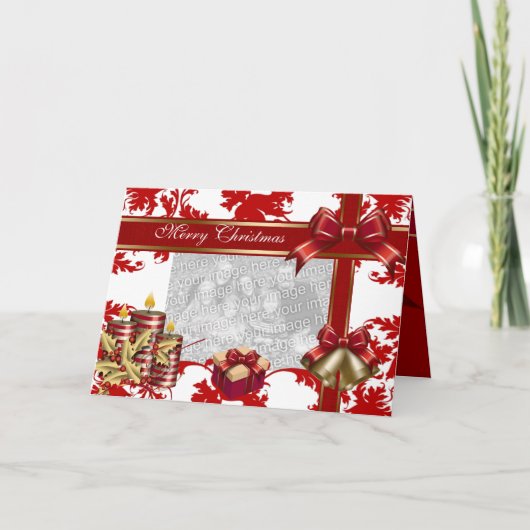 Carte Merry Xmas Ajouter Photo Rouge Blanc Noël (Devant)