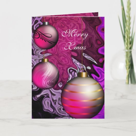Carte Merry Xmas Plum Pink Balls (Devant)