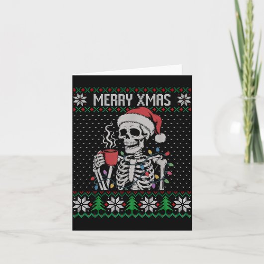 Carte Merry Xmas Skeleton Ugly Sweater, Skull Wearing Sa (Devant)