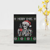 Carte Merry Xmas Skeleton Ugly Sweater, Skull Wearing Sa (Fleur jaune)