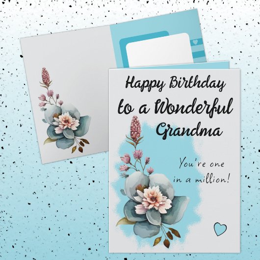 Carte Merveilleux anniversaire de grand-mère floral bleu