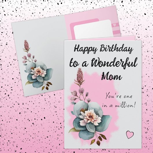 Carte Merveilleux anniversaire fleuri rose maman
