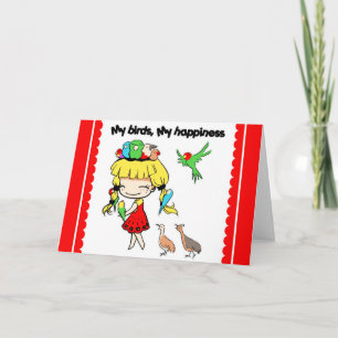 Carte Mes oiseaux mon bonheur mignon dessin animé