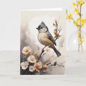 Carte Mésange à tête noire se reposant sur des fleurs de (Fleur jaune)