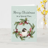 Carte Mésange de Noël Aquarelle Mère (Fleur jaune)