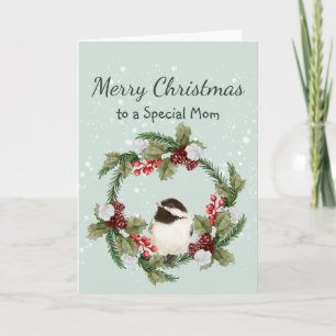 Carte Mésange de Noël Aquarelle Mère