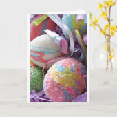 CARTE MESSAGE BATOUT/OEUFS GLITTÉRAUX POUR PÂQUES (Fleur jaune)