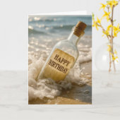 Carte Message d'anniversaire dans une bouteille (Fleur jaune)